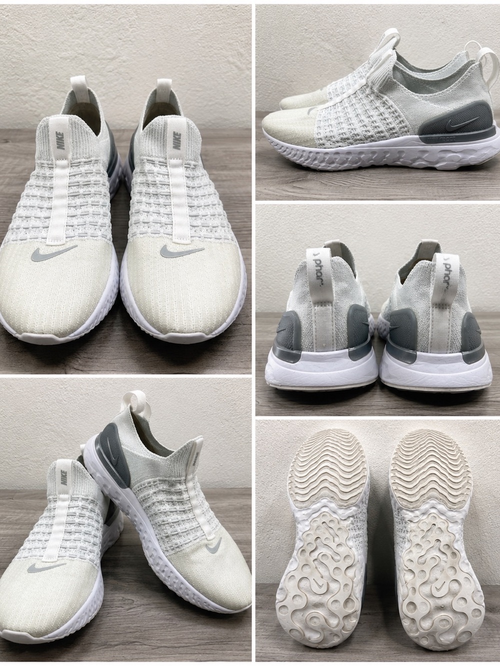 Nike Women’s White Knit Slip-On Sneakers with Gray Accents